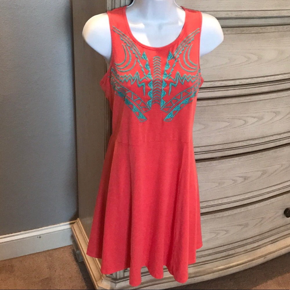 Umgee Pink Turquoise Embroidered Dress